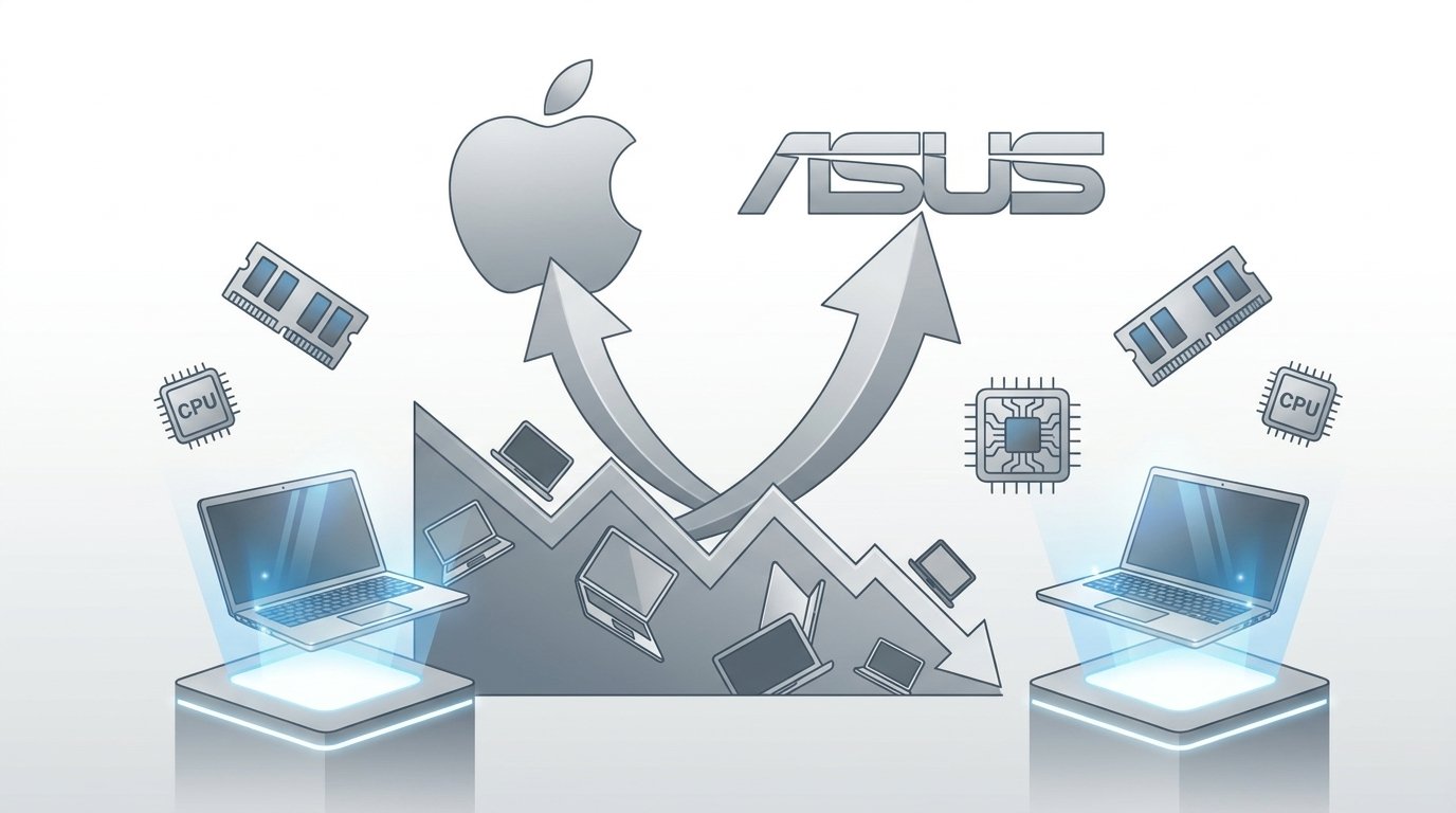 Apple 與 Asus 逆勢成長，全球 PC 產業 2026 年估衰退 15%